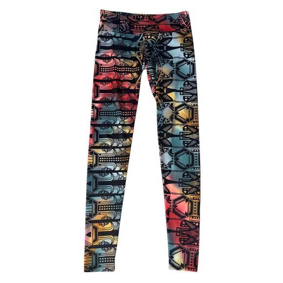 ONZIE Rainbow Geometric Abstract Low Rise Leggings Hot Yoga Pants Size S/M - Picture 2 of 8